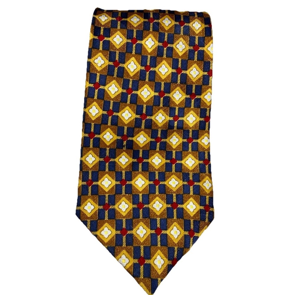Baggio Tie Men's Silk Geometric Gold Navy Red‎ Italy 3.5" Career Classic